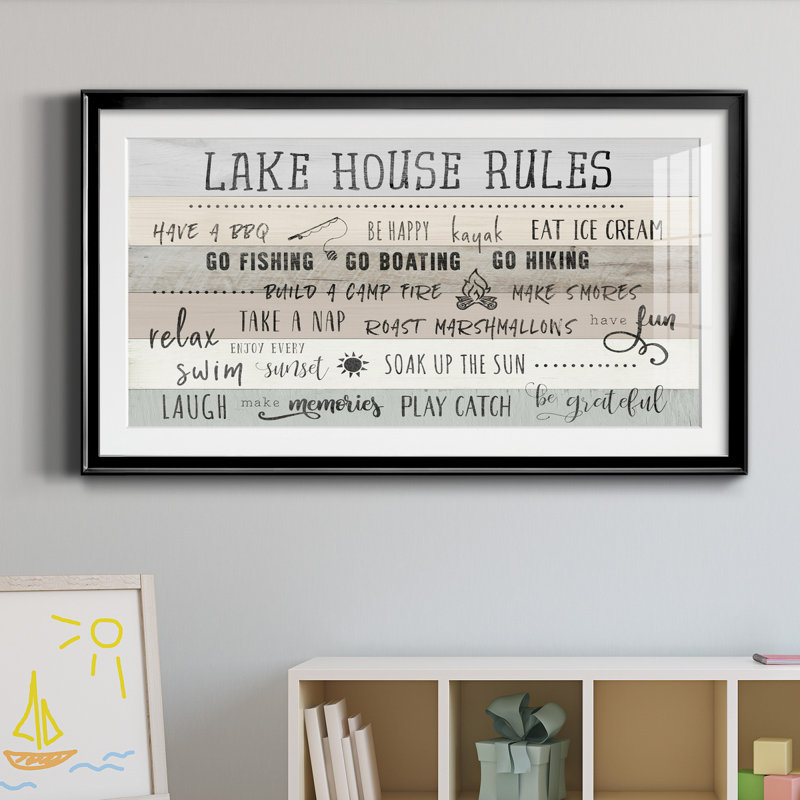 Lake House Rules - reproduction d'art encadrée de qualité supérieure - prête à être accrochée, Cadre noir