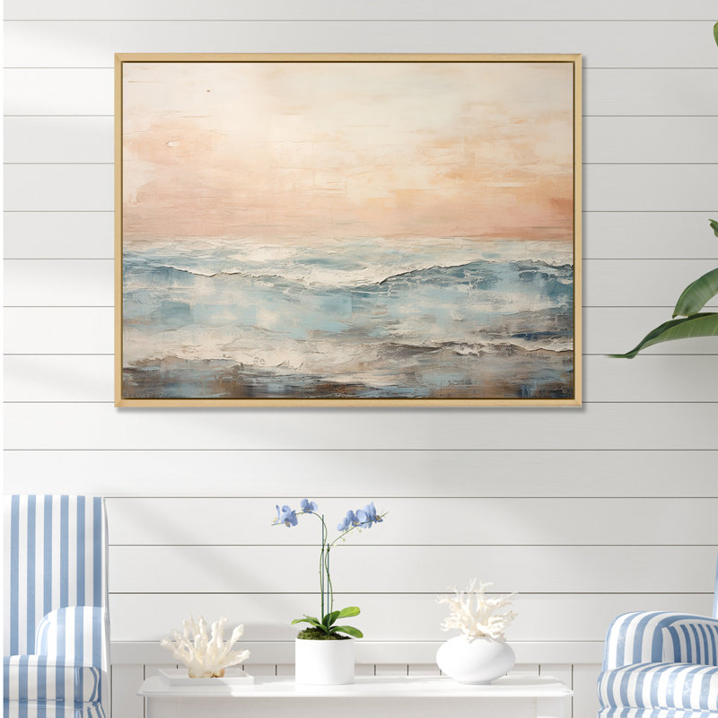 Ranieri - plage et océan, art mural sur toile, Cadre naturel flottant, H 34 po x l 44 po x P 1,5 po