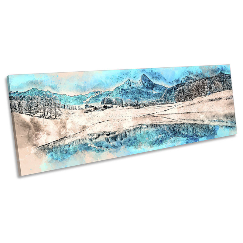 Winter Alps Mountain Lake Panoramic - Wrapped Canvas Painting, 30.48cm H x 91.44cm W x 2cm D