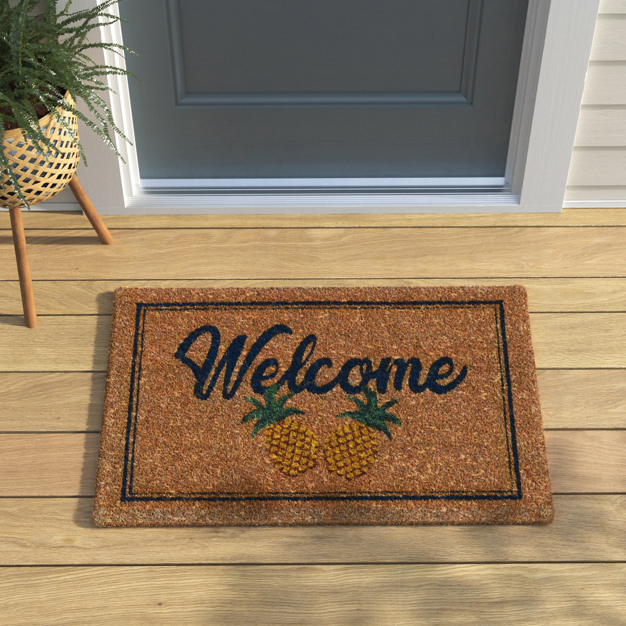 2'x 5' Indoor/outdoor Coir Doormat With Border Natural/black