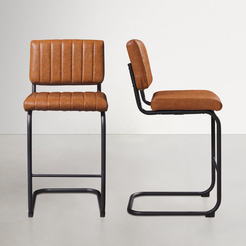 Gautreau 26.77''  Faux Leather Upholstered Metal Framed Counter Stool, Orange