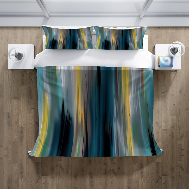 Ensemble de housse de couette en microfibre bleu / jaune, Housse de couette pour très grand lit et 2 très, Cool Abstract