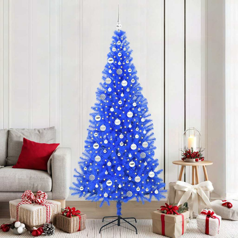 Christmas Tree with 300 LEDs with Stand PVC, 210cm H, Blue/White/Silver