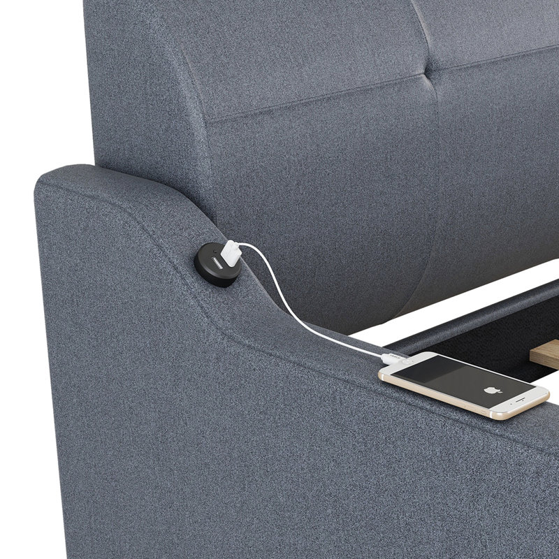 Renell Upholstered Twin Daybed with Pull-Out Trundle and 2 USB Charging, Gray