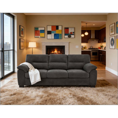 3-Seater Upholstered Sofa, Modern Textured Fabric Couch, Sturdy Frame Minimalist Settee for Living Room