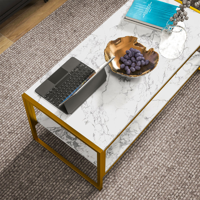 Clida Coffee Table with Storage, White, Gold