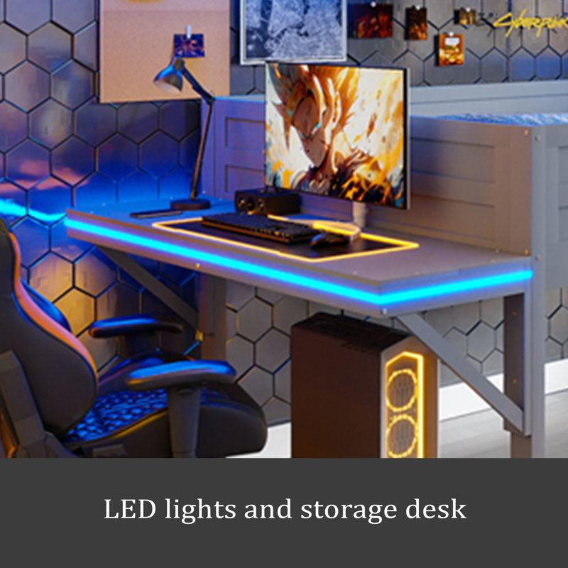 Lit mezzanine Wood Gaming, Double