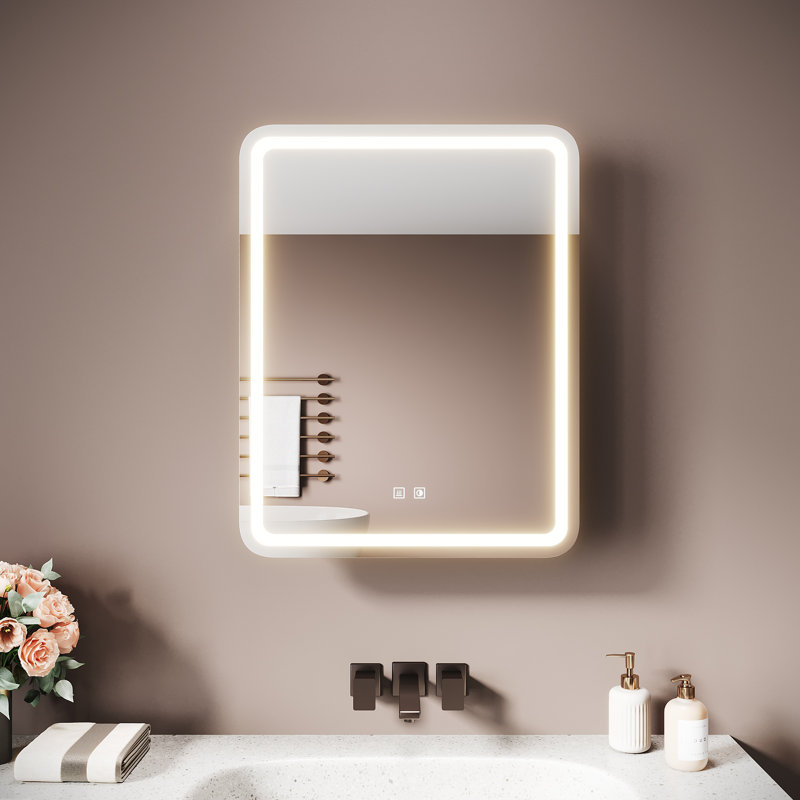 55mm W 70mm H Wall Mounted Optional Frameless Medicine Cabinet Mirror 1 Fixed