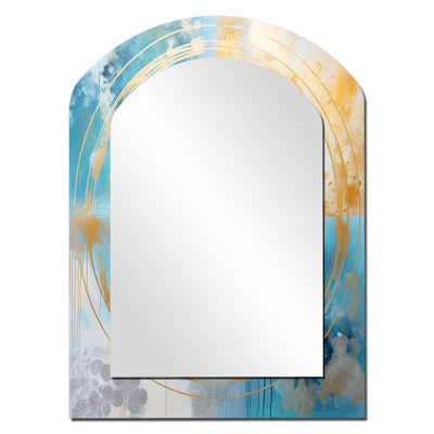 Divine mandala délicat doré délicat turquoise - miroir mural asymétrique boho mandala, miroir arqué traditionnel, impression sur métal