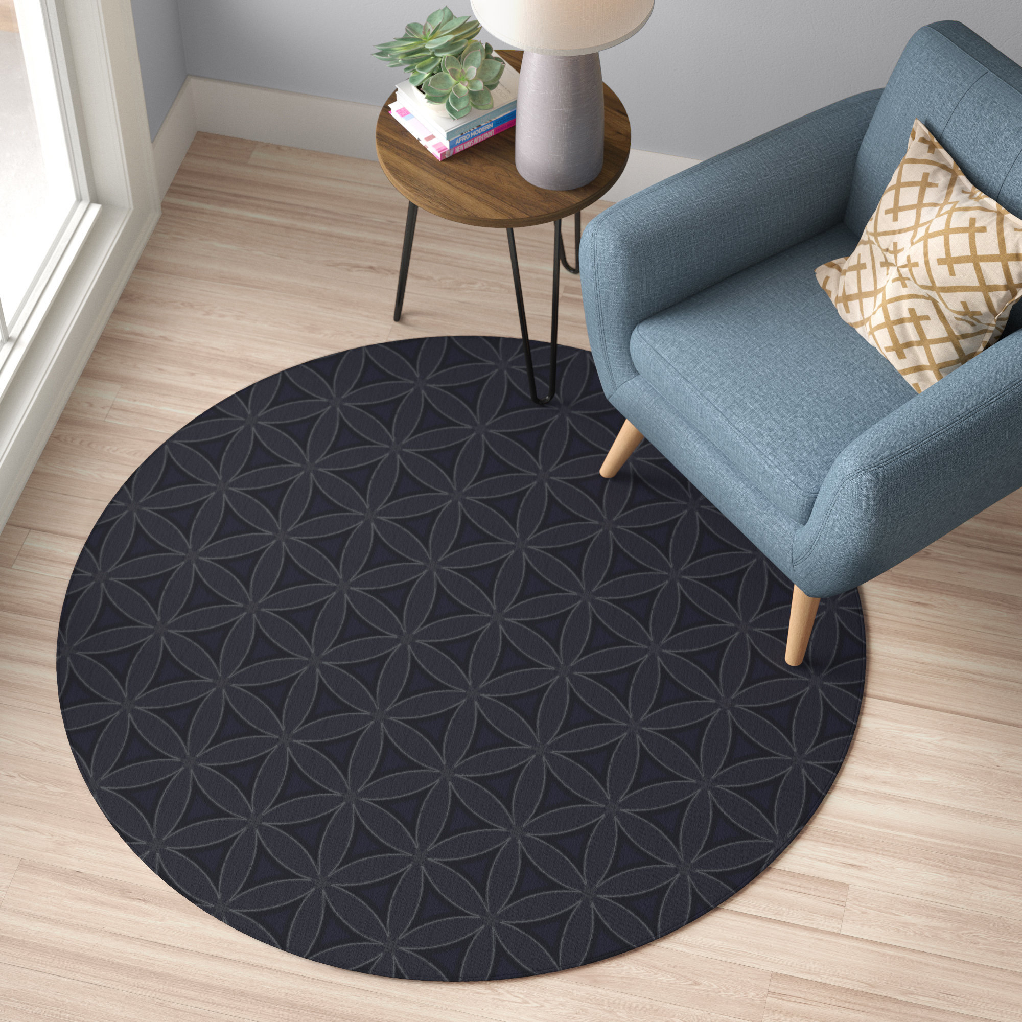 Zipcode Design™ Ferrill Geometric Charcoal/Navy Area Rug | Wayfair