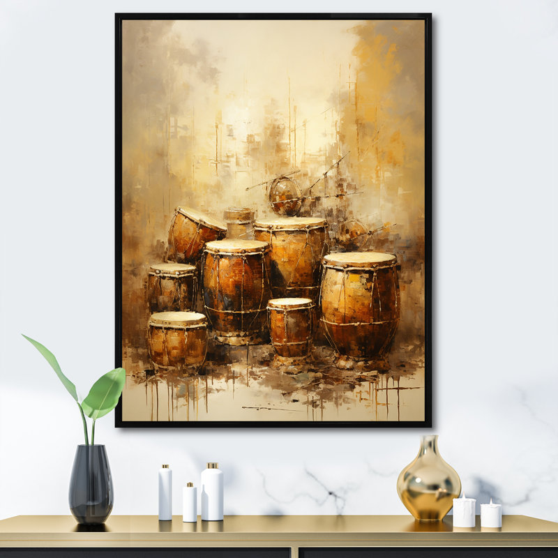 Drum Drum Earthy Brown I sur impression sur toile, Cadre flottant noir, H 20 po x l 12 po x P 1 po