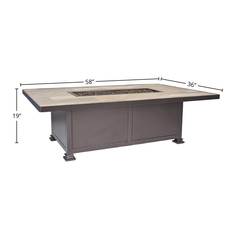 Capri Cast Iron Outdoor Fire Pit Table, 19" H x 58" W x 36" D, Pallazo White, Copper Creek