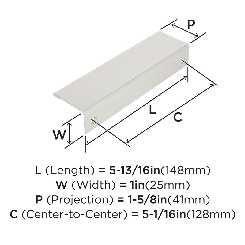 Poignées de bordure d'armoire en nickel poli 5-1 / 16 po (128 mm) Edge - 25 po, 5 1/16", Nickel poli