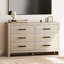 Commode 6 tiroirs pour la chambre à coucher, commode double en bois de 53 po de large avec grands tiroirs, commode rustique de style campagnard, rangement en chêne pour le salon,-869497972
