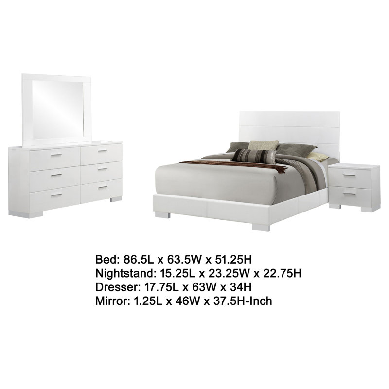Ensemble de chambre à coucher avec miroir de commode 4 pièces Sok, Grand lit