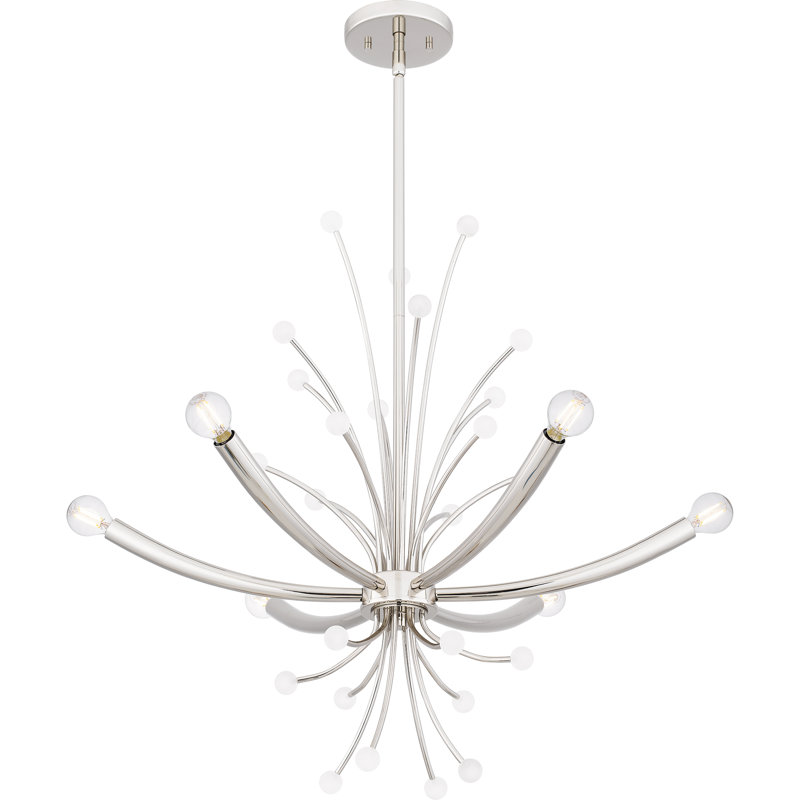 Cheyene 6-Light Brushed Weathered Brass Chandelier, Nickel poli