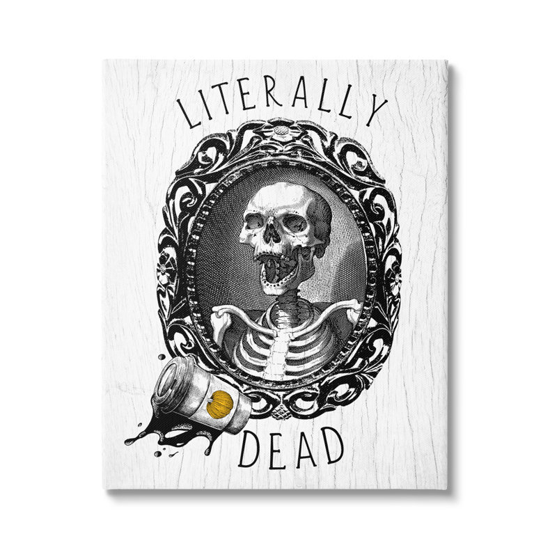 " Literally Dead Skeleton Spilled Coffee Ornate Design " by Daphne Polselli, 20" H x 16" W x 1.5" D, Wrapped Canvas