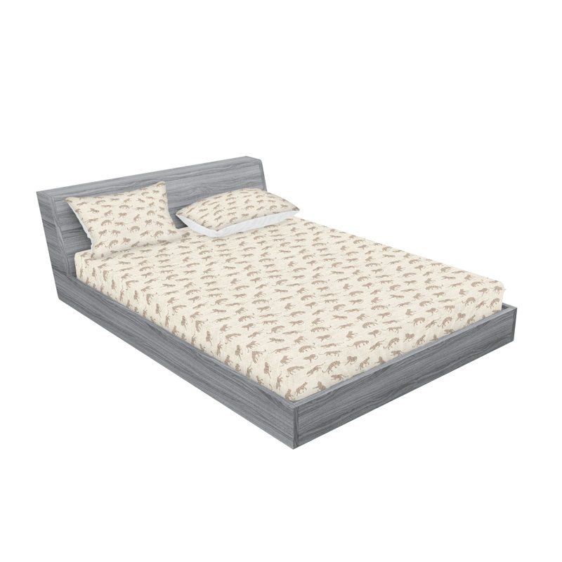 Ambesonne Fitted Sheet & Shams, Queen Sheet Set with 2 Pillowcases, Eggshell/Warm Taupe/Tan Animal Print