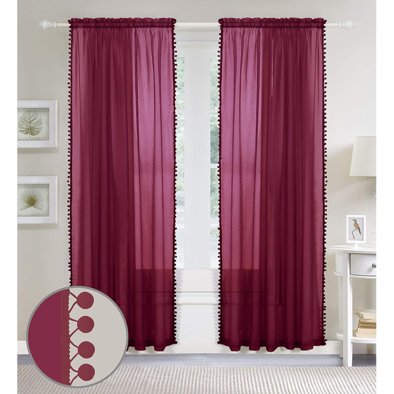 Aeian Semi Sheer Curtain Pair, Burgundy, 60" W x 84" L