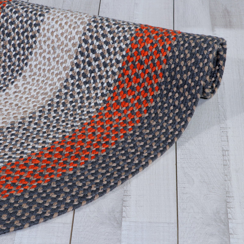 Tapis rouge / gris / brun tressé à la main Enika, Ovale 8 pi x 10 pi