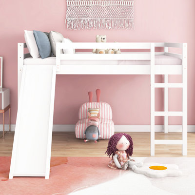 Full Size Solid Wood Loft Bed With Firmly Supported Slide In White Pine - Offering Durability And Style