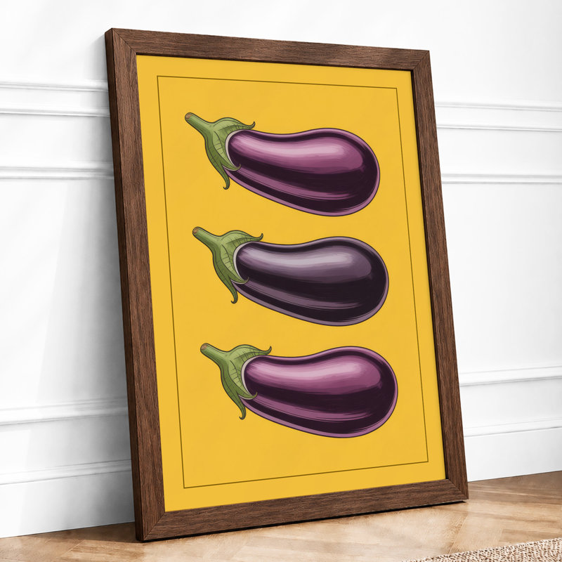 Three Eggplants Modern - Framed Print, A3 - 42.0 x 29.7 cm, Walnut
