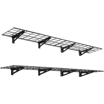 Étagère de garage murale robuste à 2 niveaux, paquet de 4 étagères murales en acier 1 x 3 pi, support de rangement flottant en métal 12 x 72 po par tablette pour le garage avec une capacité de poids totale de 600 lb, noir