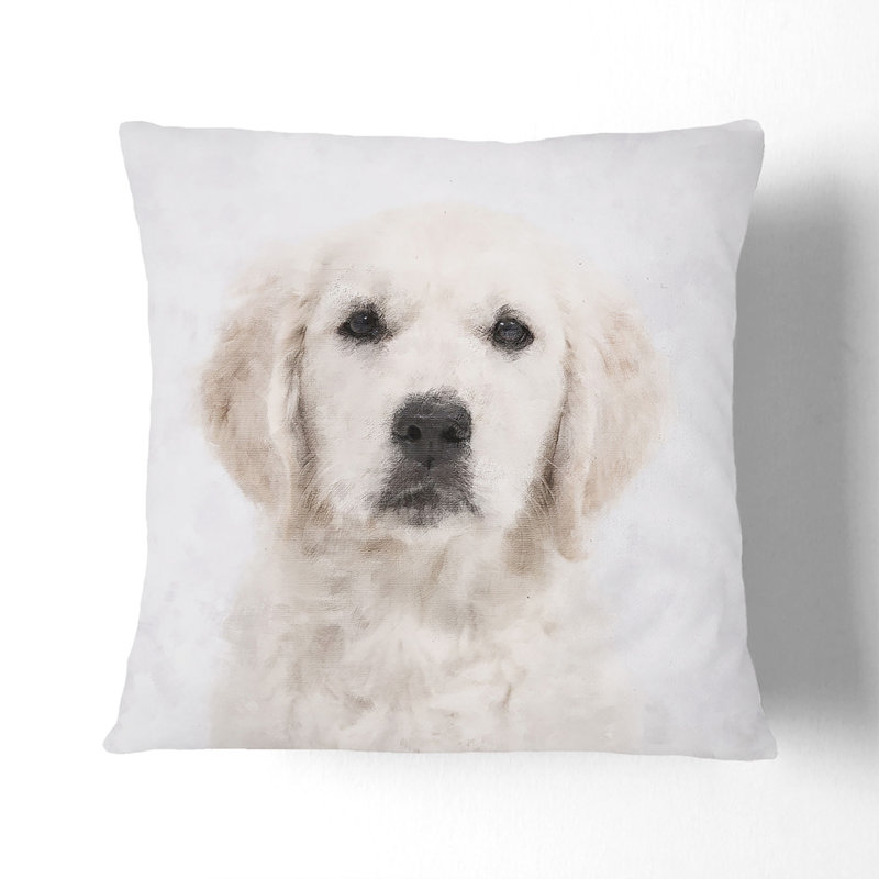 Golden Retriever Puppy Painting Cushion with Filling, Stone, 55cm H x 55cm W x 20cm D