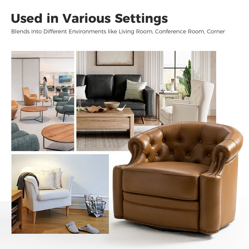 Ensemble de 2 chaises pivotantes en cuir véritable Tinsleigh (ensemble de 2), Cuir véritable chameau