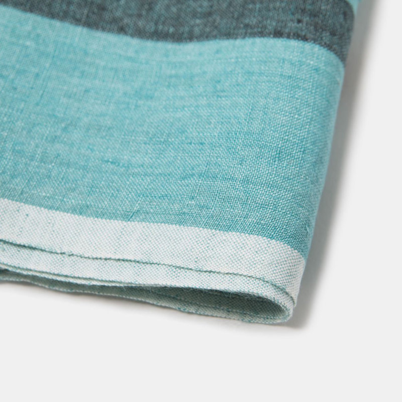 Laundered Linen Square, Aqua/Charcoal