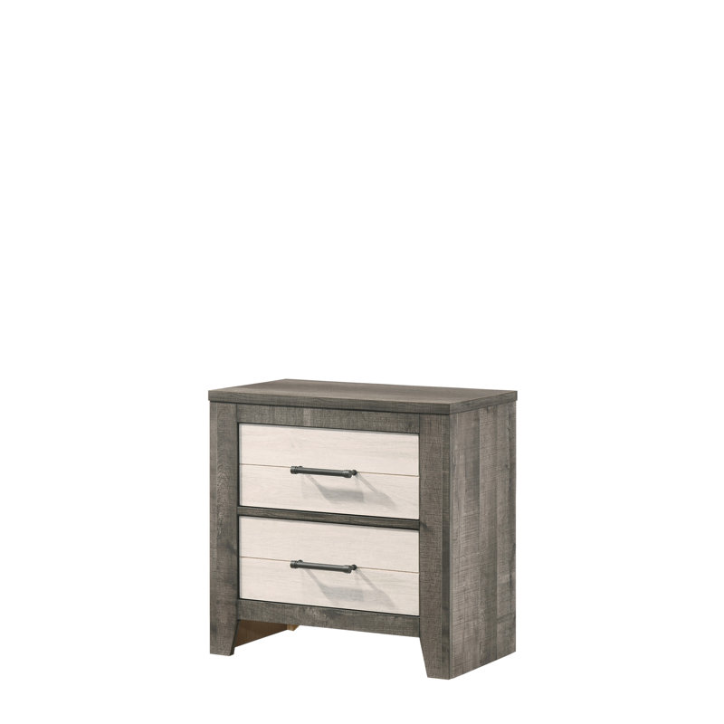 Table de chevet 1pc, finition deux tons, rangement de chevet pratique, poignée à deux tiroirs en métal (table de chevet incluse seulement)