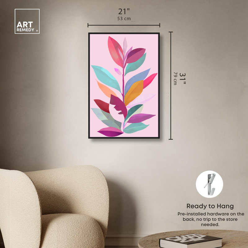 Bold Modern Leaf II Sunset Abstract Wall Art by Art Remedy, Black Framed, 16" H x 11" W