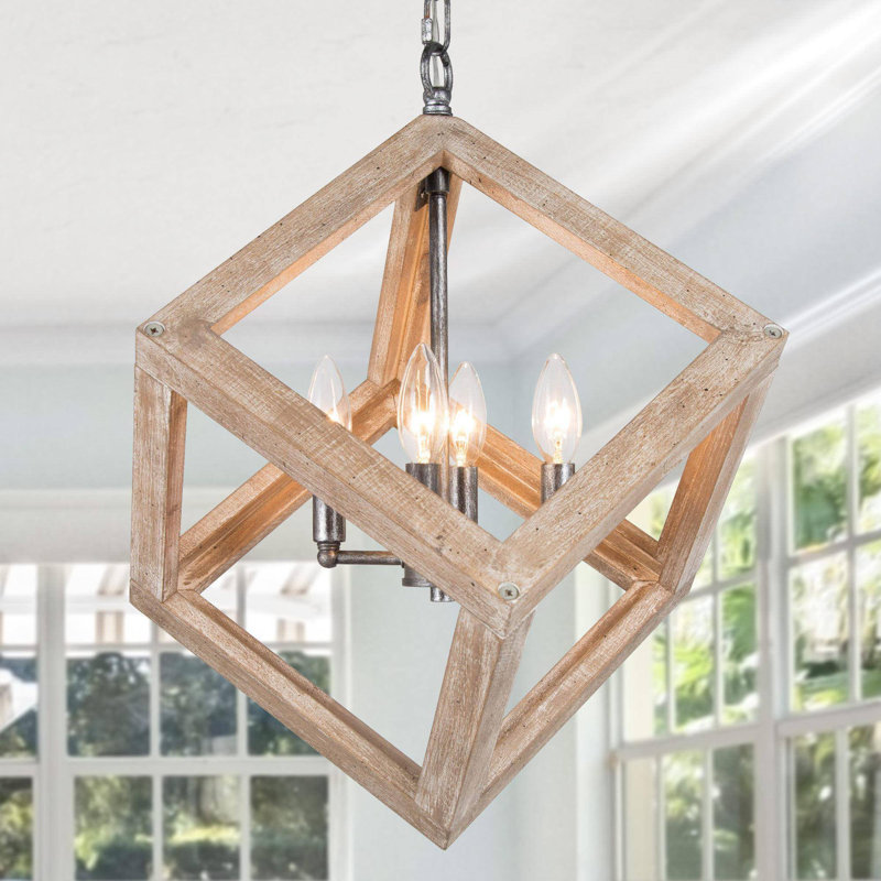 Luminaire suspendu rectangulaire à 1 lumière avec accents en bois Turman