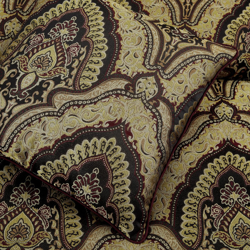Pierre 7-Piece Medallion Paisley Jacquard Comforter Set, California King Comforter + 2 King Shams, Burgundy