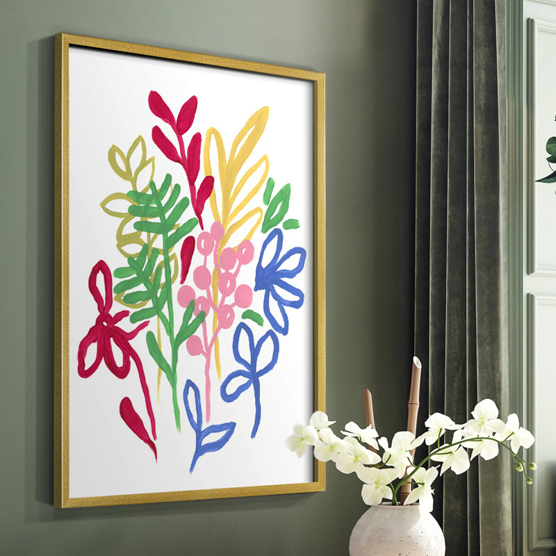 «Bold Brushstroke Blooms II», reproduction encadrée - bois massif, Or, H 10 po x l 8 po