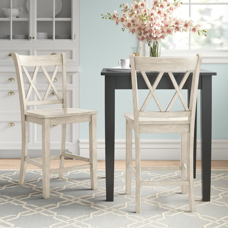 Fortville Solid Wood Counter/Bar Stool, Antique White, Counter Stool (24" Seat Height)