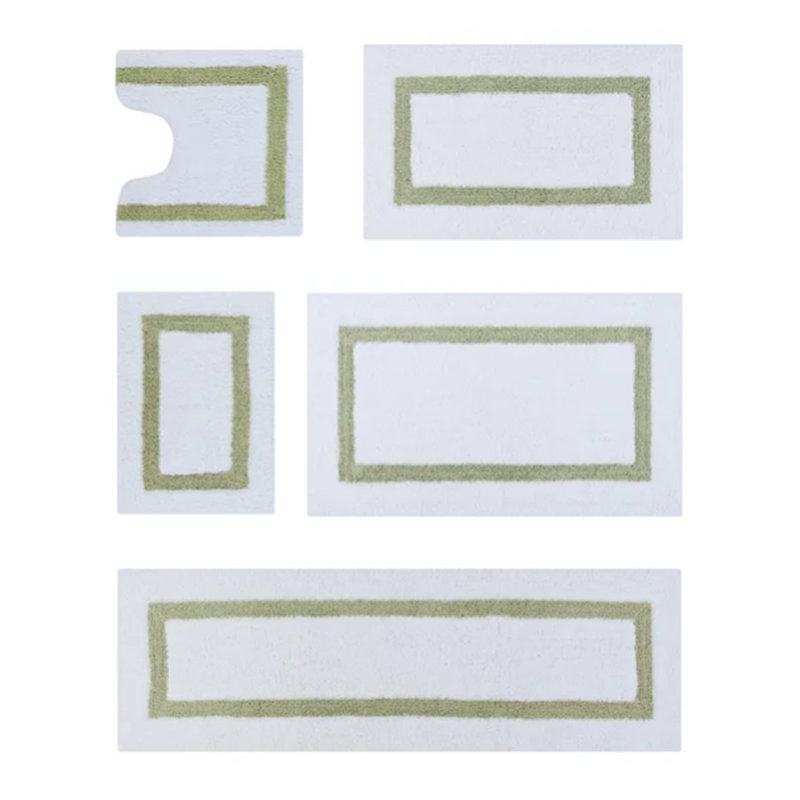 White and Sage Cotton Reversible Bath Rug Set