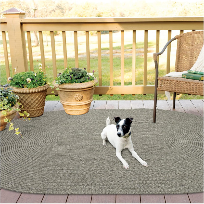 Tapis tressé intérieur / extérieur gris / brun Doherty, Ovale 8 pi x 10 pi
