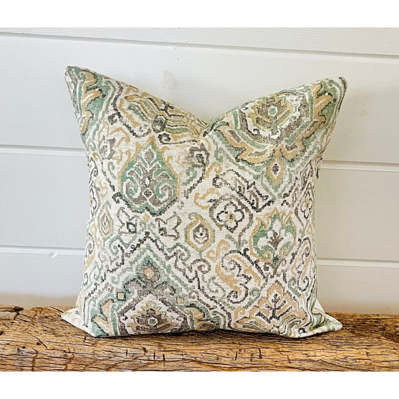  Housse de coussin en coton, Damas, 15,5 po x 15,5 po, Vert / Brun clair