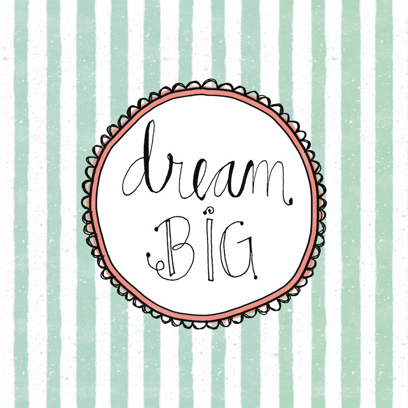 «Dream Big», art textuel sur toile tendue, H 20 po x l 20 po
