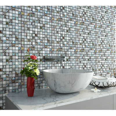 1" x 1" Metal/ Seashell Grid Mosaic Wall Tile