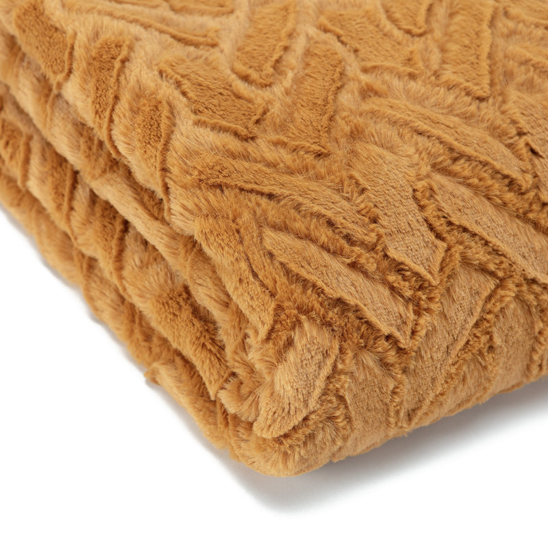 Golden Knitted Faux Fur Throw Blanket with Tassels