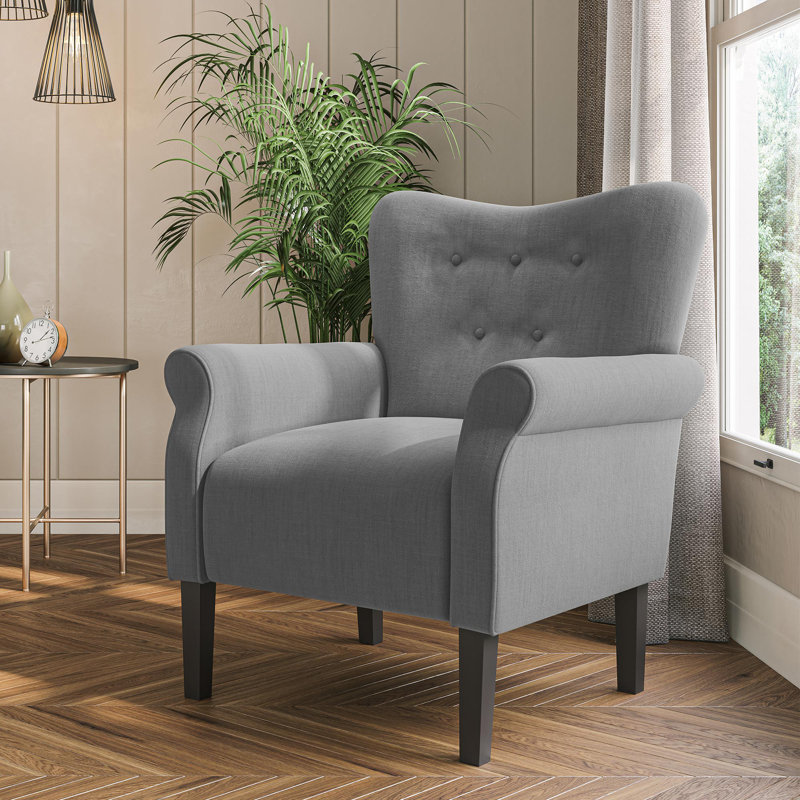 Modern Accent Chair 30.3" Wide High Back Tufted Upholstered Armchair, Grey Linen