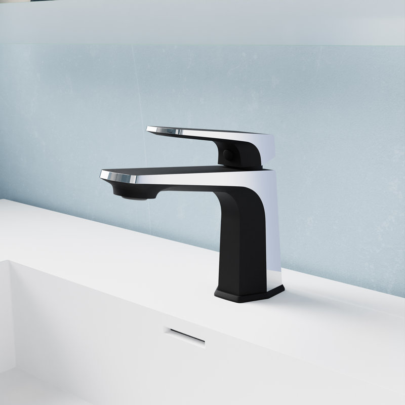 Robinet pour salle de bain à poignée simple avec drain escamotable noir mat et chrome ANZZI, Noir mat / Chrome