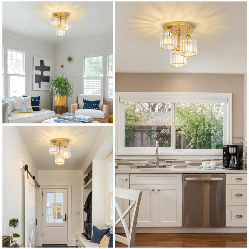 Crystal Semi Flush Mount Ceiling Light, Gold