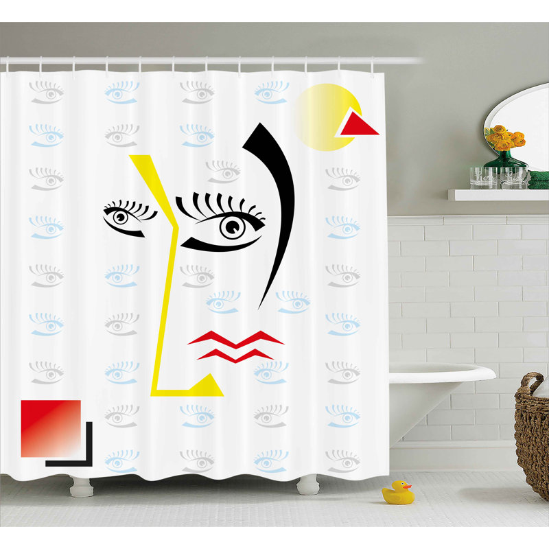Abbagale Abstract Shower Curtain with Hooks Included, 69" W x 75" L