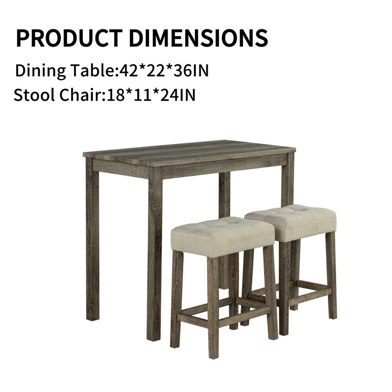 3-Piece Pub Table Set with 2 Tufted Upholstered Backless Bar Stools for Small Dining Nooks, Apartment Breakfast Bars & Casual Gathering Spaces