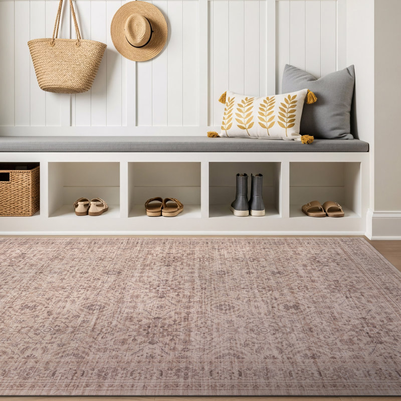 Tapis beige antidérapant traditionnel, Beige, 3 pi x 5 pi
