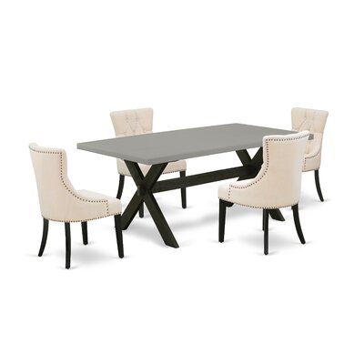 Aimili 5-Pc Dinette Set - 4 Parson Dining Chairs And 1 Modern Rectangular Cement Breakfast Table Top With Button Tufted Chair Back - Wire Brushed Blac -  Winston Porter, 187C48CC9F2041ABBFE80538B2EA35C7