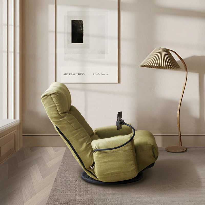Lounge Chair With Adjustable Backrest And Headrest, 360° Rotatable With Mobile Phone Holder, Olive Green